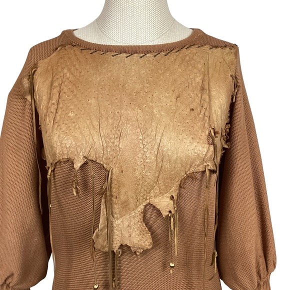 Eco by Pezzoli Milano Italian Leather Overlay Sweater - Picture 5 of 12